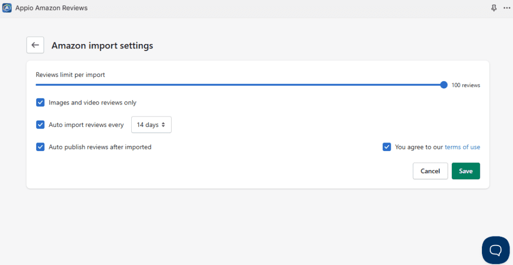 Amazon import settings